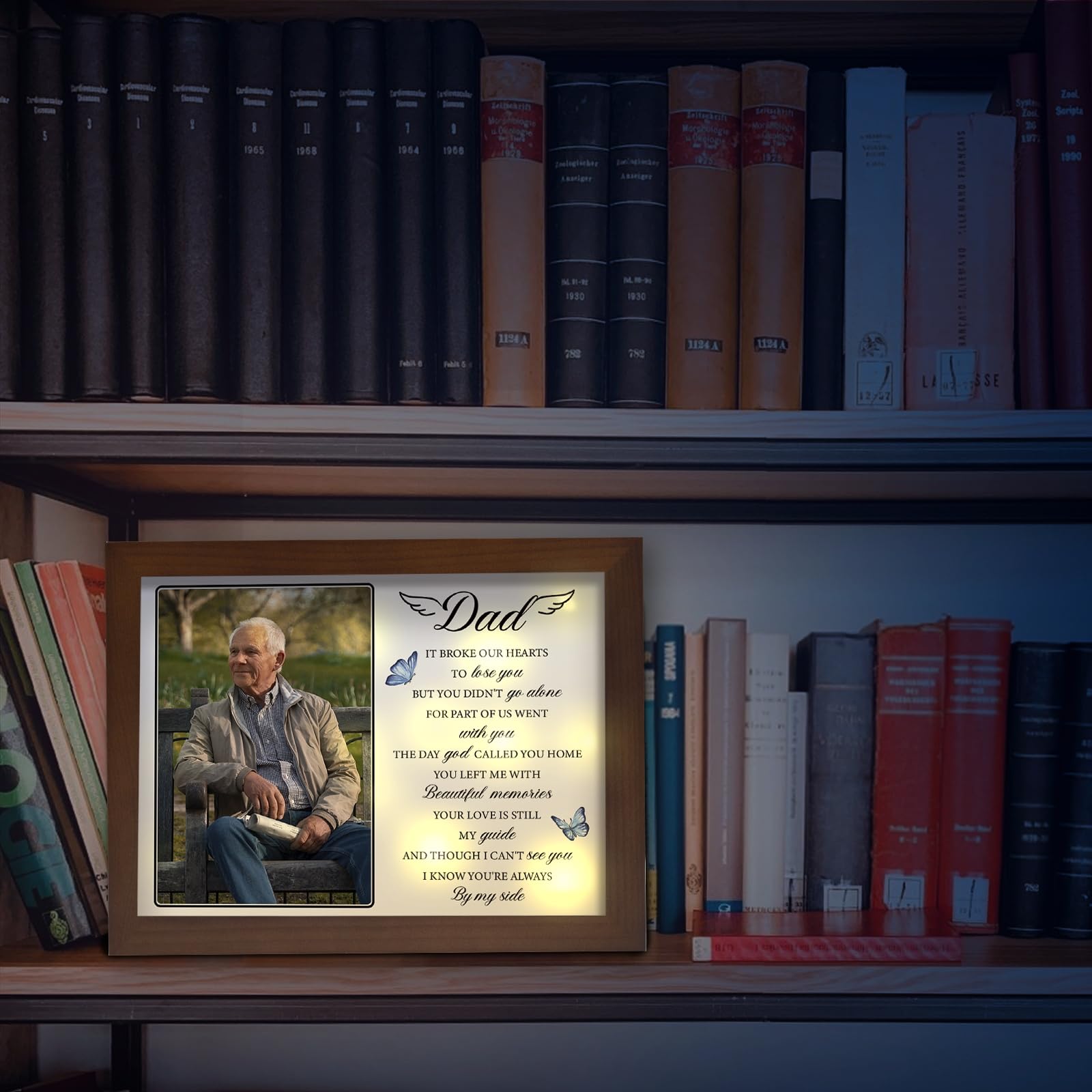 Buioata memorial shadow box can be placed on a table or hung on a wall.