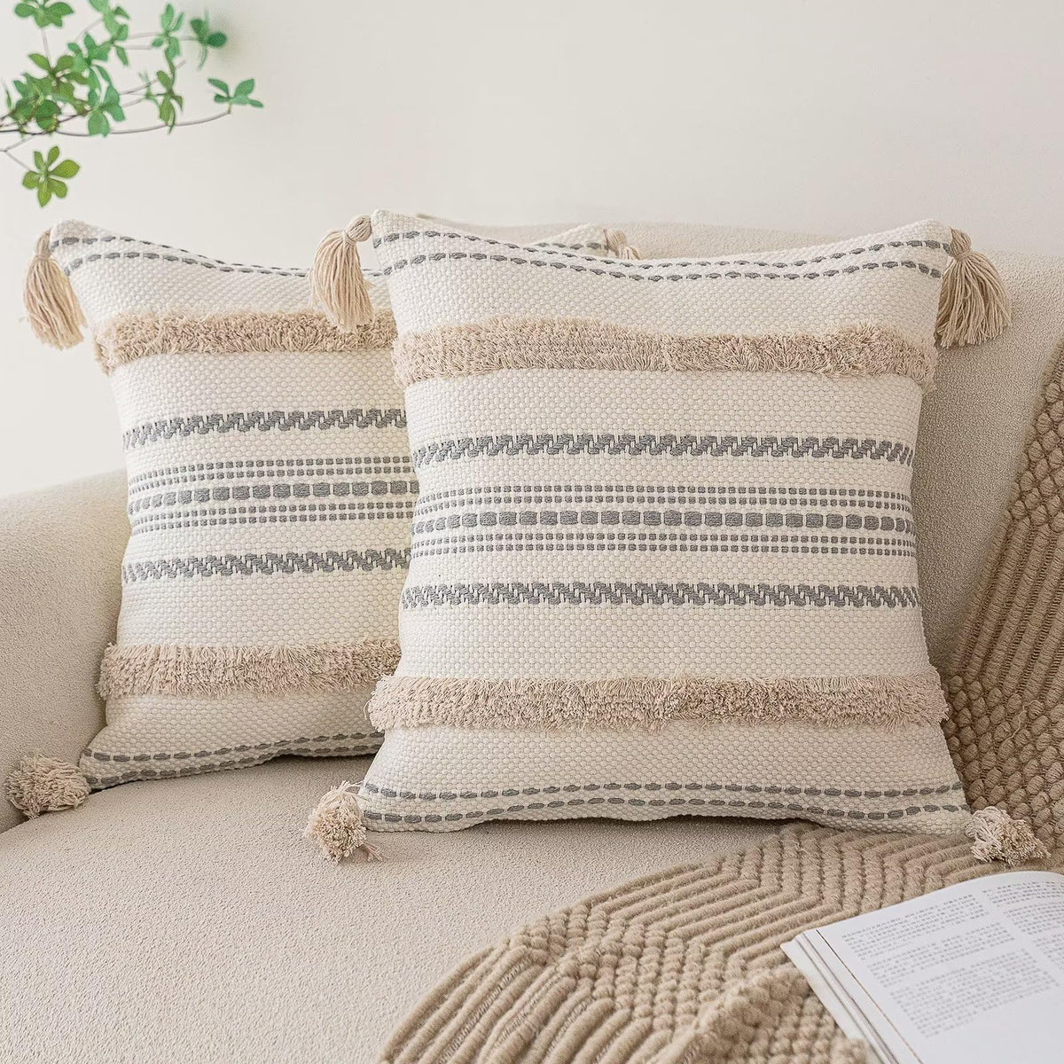 BUIOVBEY boho pillow cover front view adds textured sofa style.