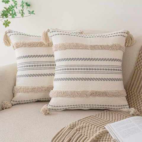 BUIOVBEY boho pillow cover front view adds textured sofa style.