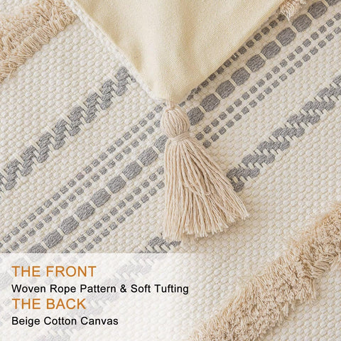 BUIOVBEY pillow cover texture close-up shows soft tufting and tassels.