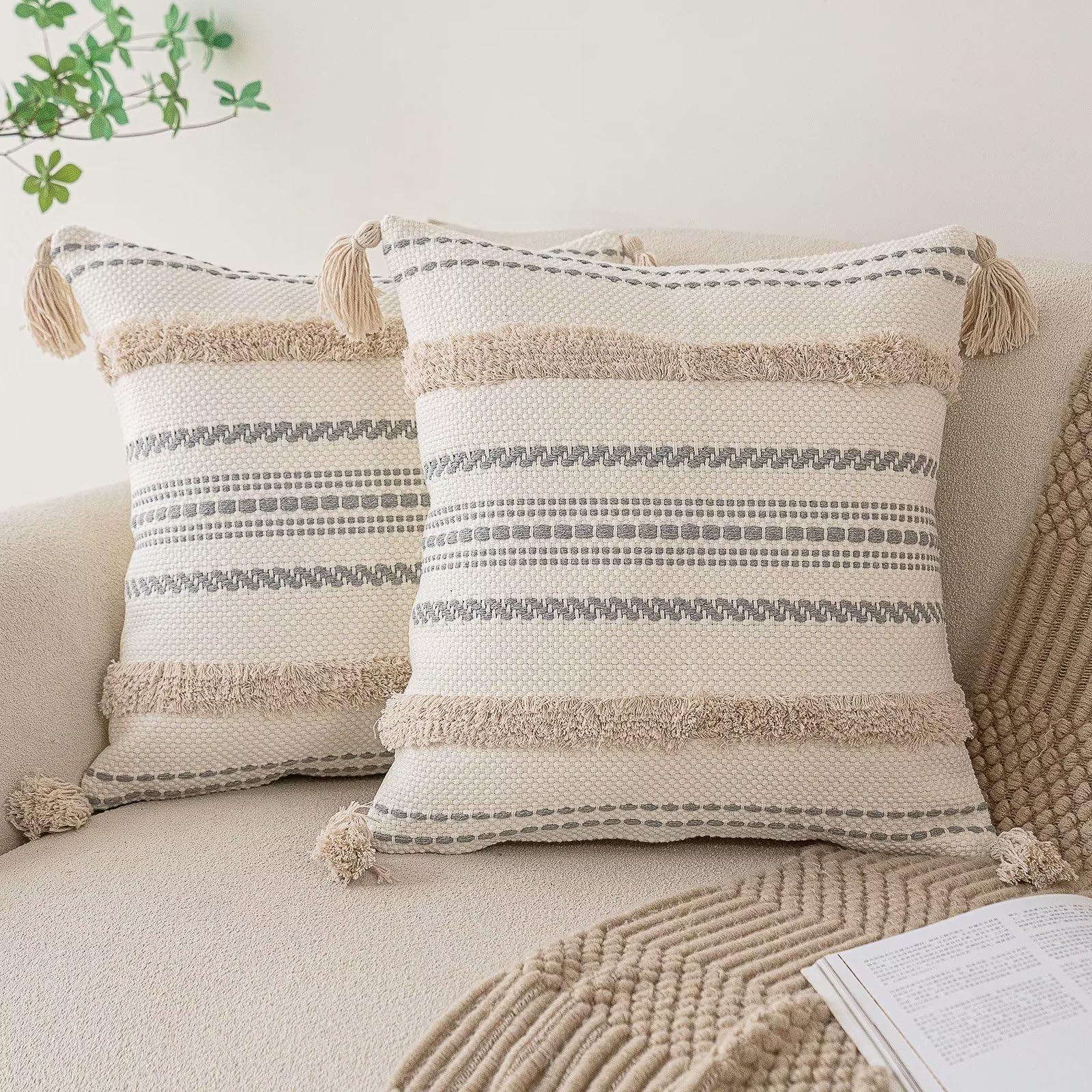 BUIOVBEY boho pillow cover with textured stripe design for cozy living rooms