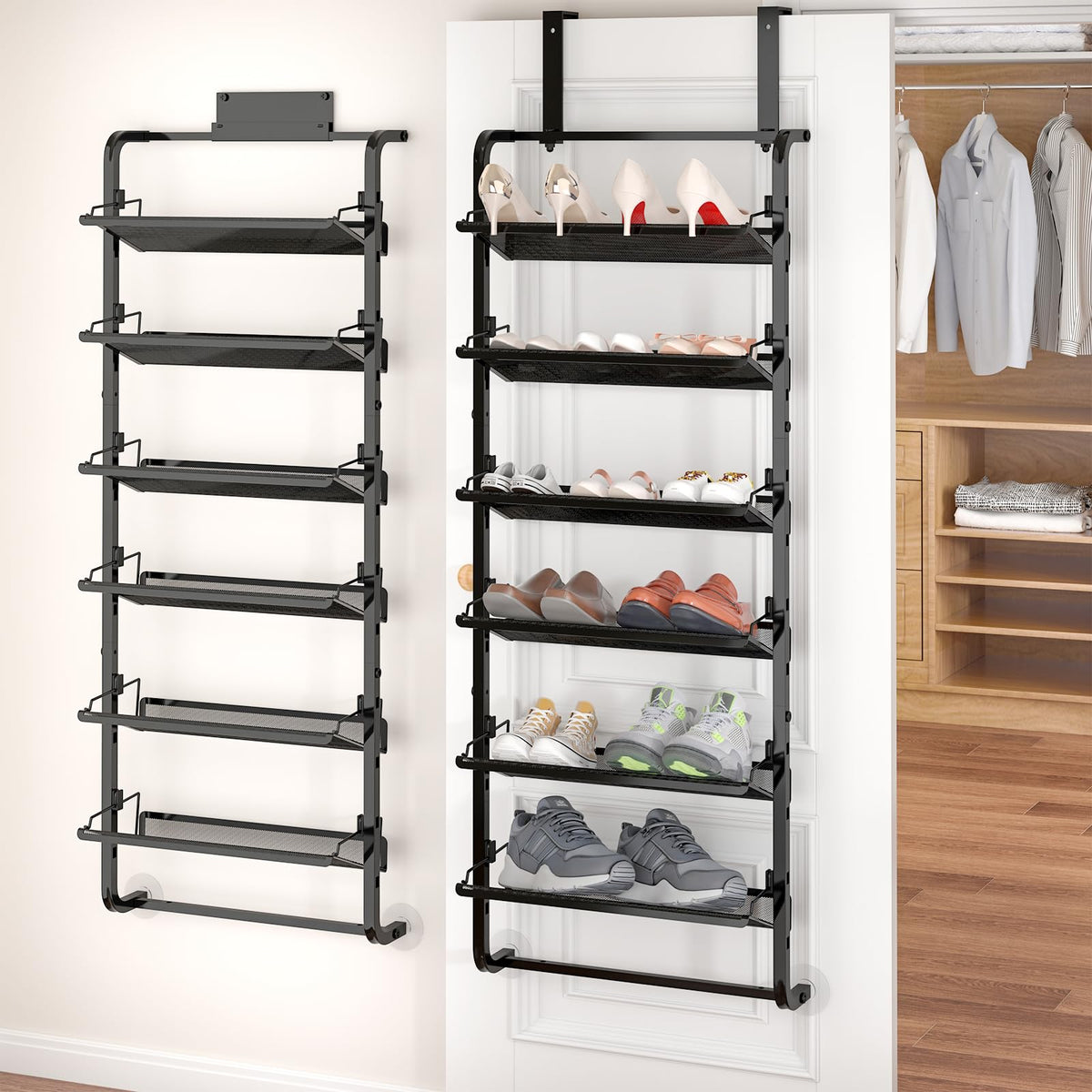 BUKFEN 6-tier door-mount shoe rack keeps clutter off the floor and saves space.