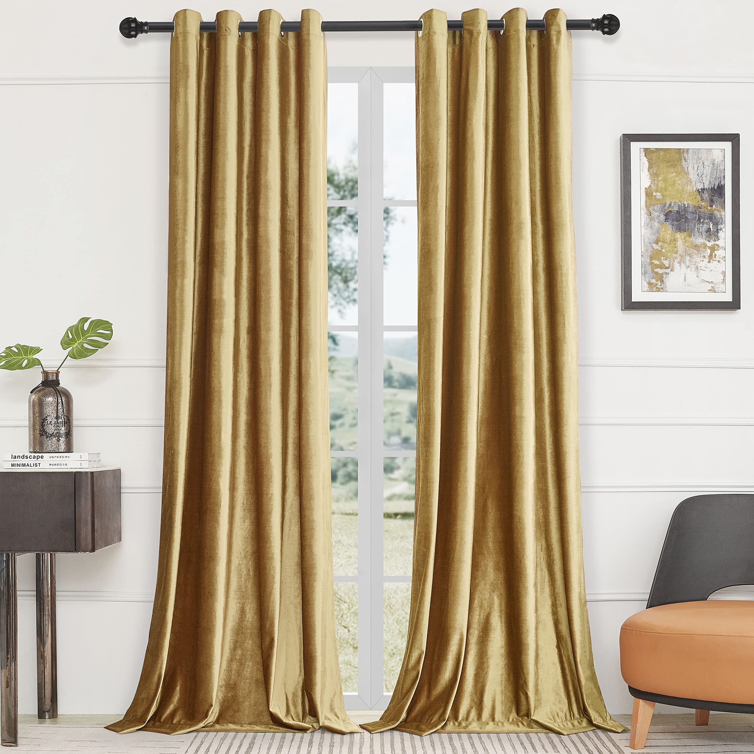 Living room setup featuring BULBUL Velvet Gold Curtains