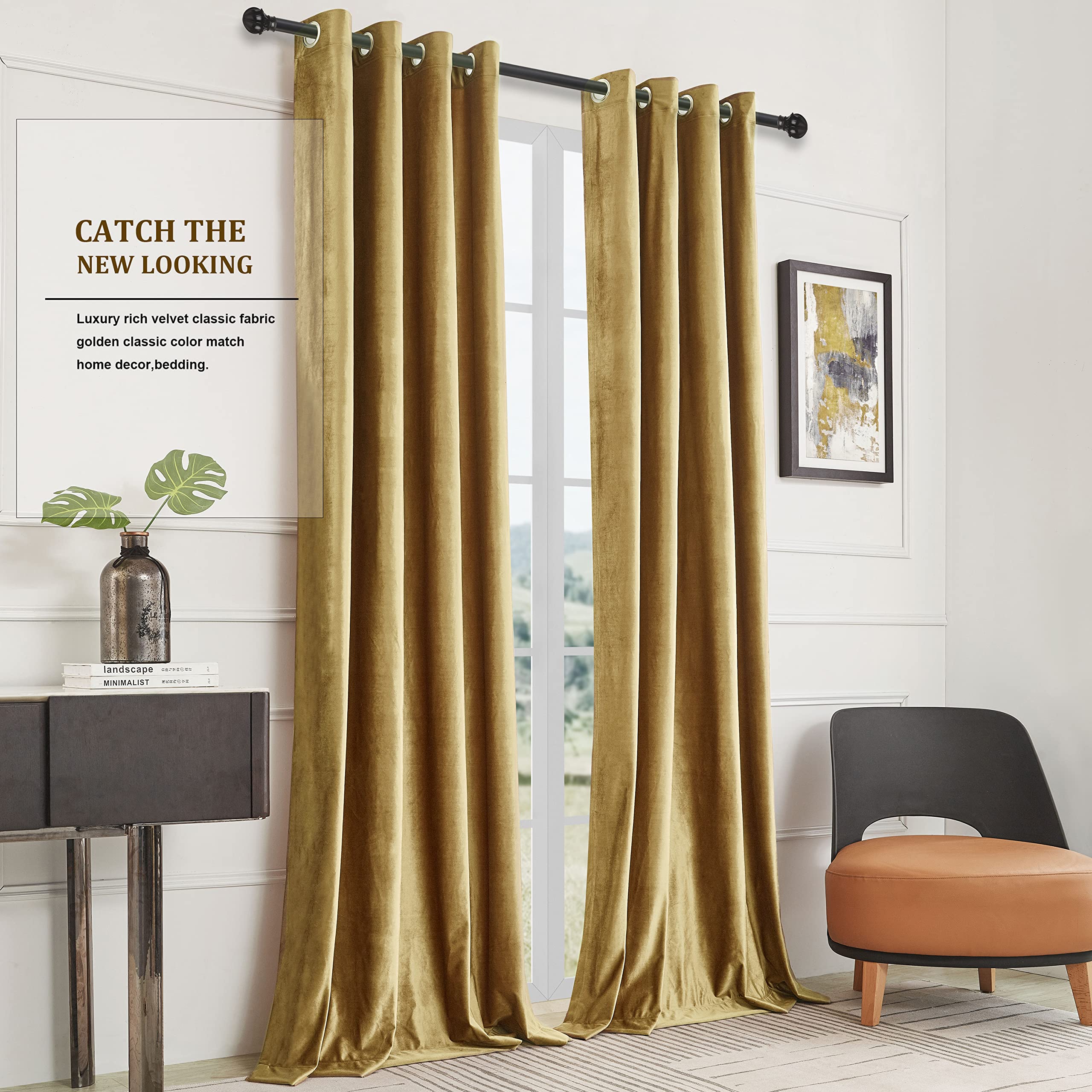 Two-panel BULBUL Velvet Gold Curtains set for room transformation