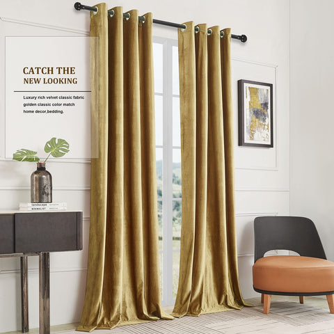 Two-panel BULBUL Velvet Gold Curtains set for room transformation