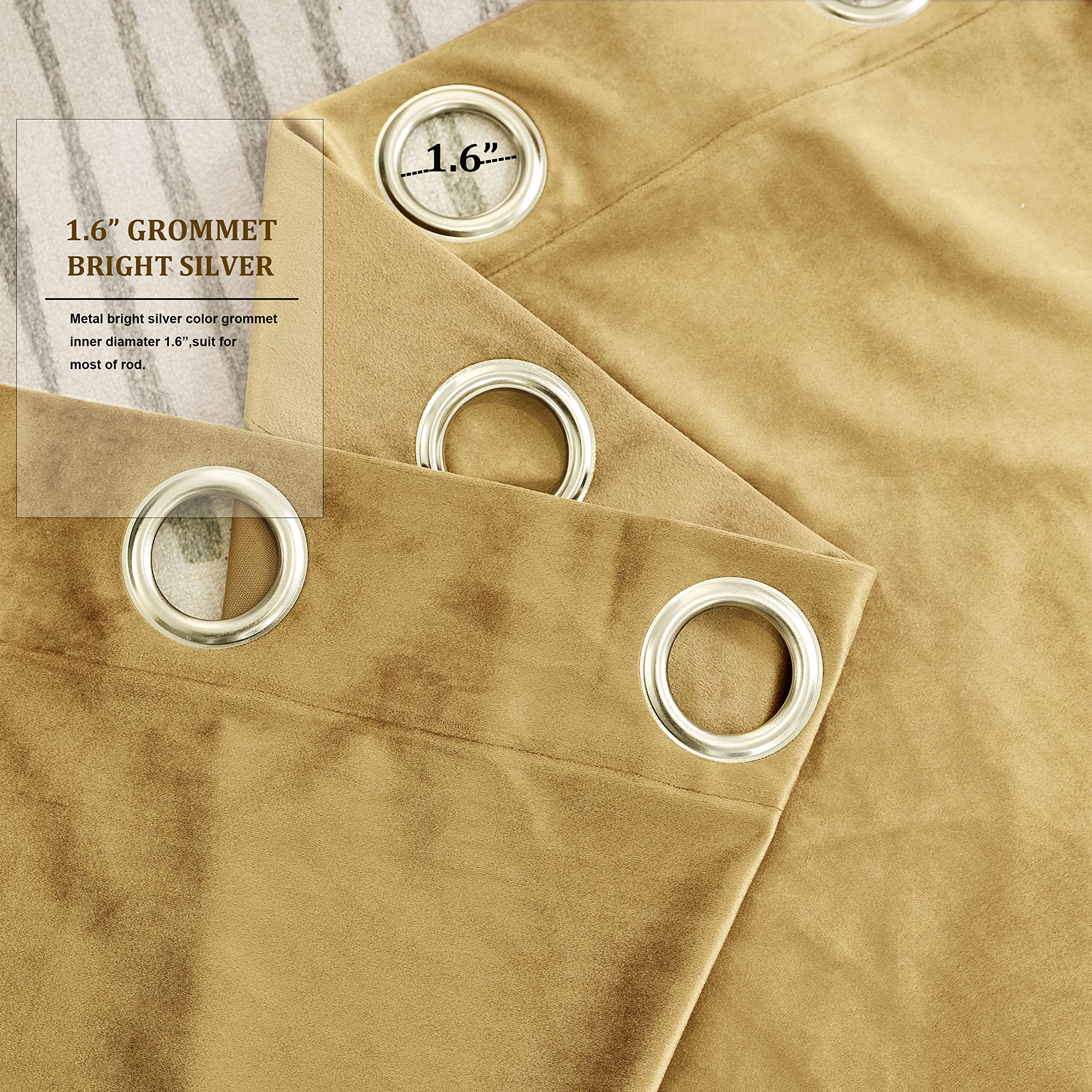 BULBUL Velvet Gold Curtains with silver grommets for easy hanging