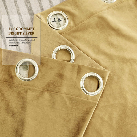 BULBUL Velvet Gold Curtains with silver grommets for easy hanging