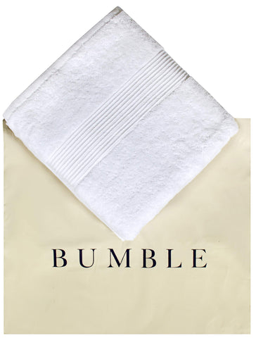 Bumble Towels care label visible with washing guidance