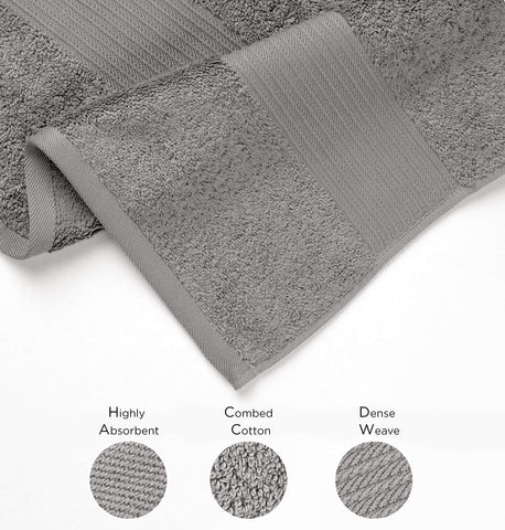 Soft gray Bumble Towels hanging in a bright bathroom