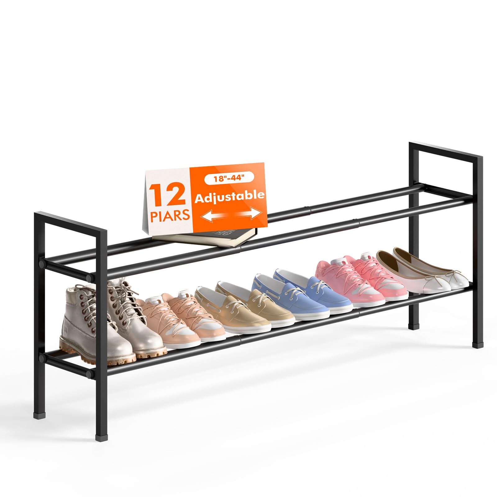 Bumusty 2-Tier Long Expandable Shoe Rack assembly demonstrating quick tool-free setup