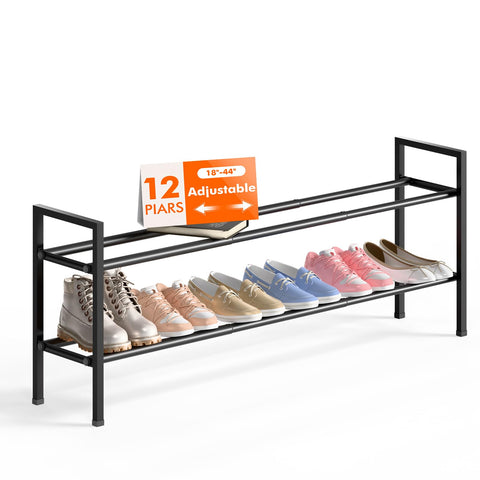 Bumusty 2-Tier Long Expandable Shoe Rack assembly demonstrating quick tool-free setup