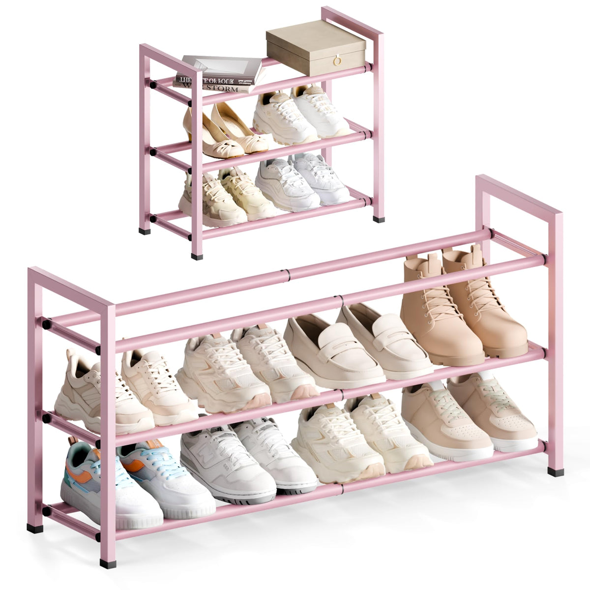 Bumusty 3-Tier Expandable Shoe Rack assembling in a closet for organized storage.