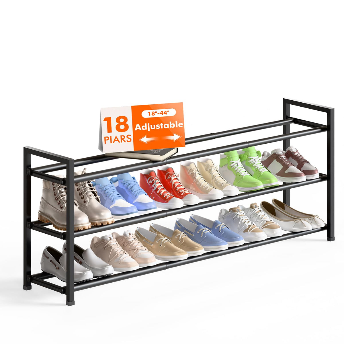 Bumusty 3-tier extendable rack in closet demonstrates telescopic length for flexible storage.