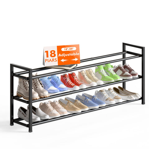 Bumusty 3-tier extendable rack in closet demonstrates telescopic length for flexible storage.