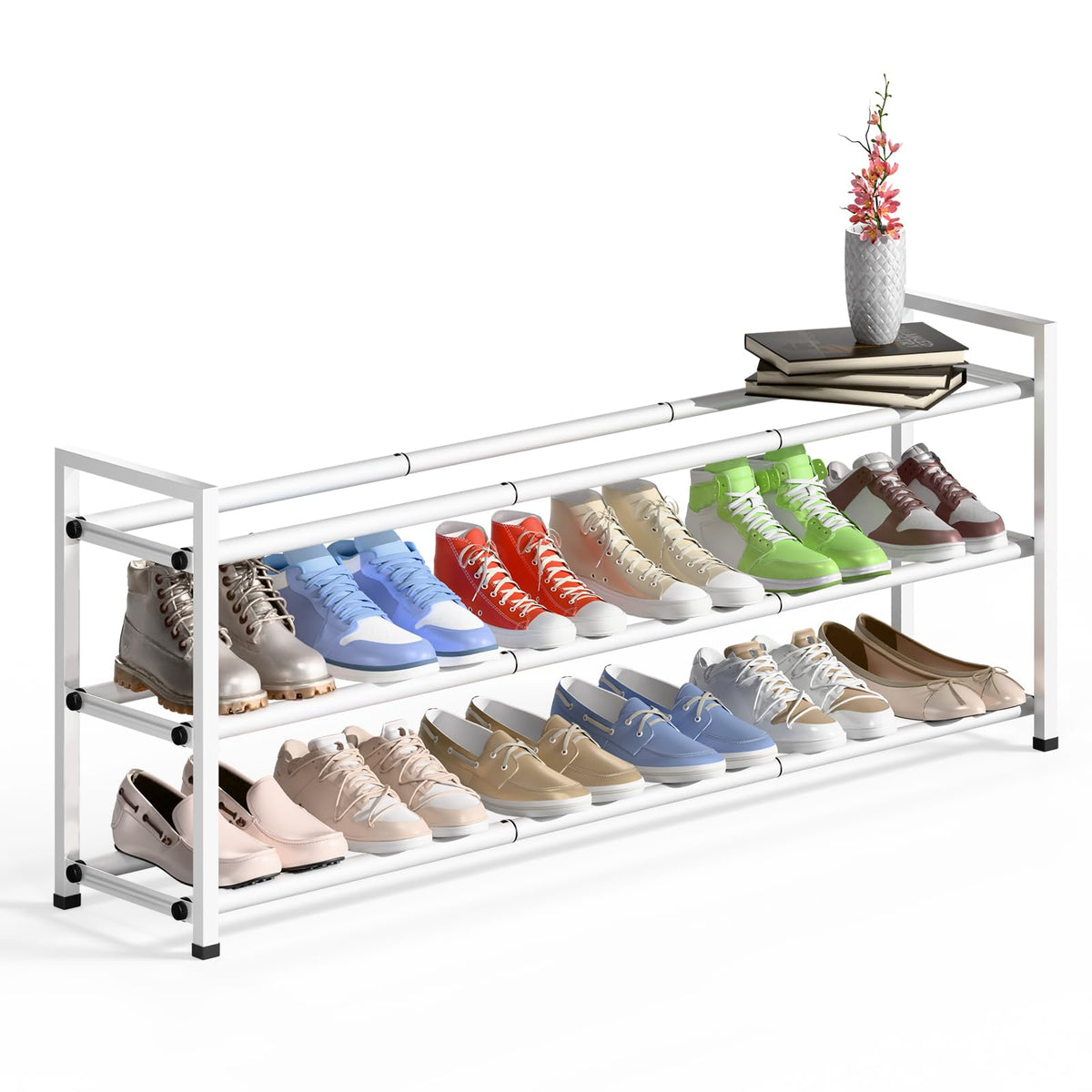 Bumusty 3-tier long expandable shoe rack extended to 44 inches for closet space