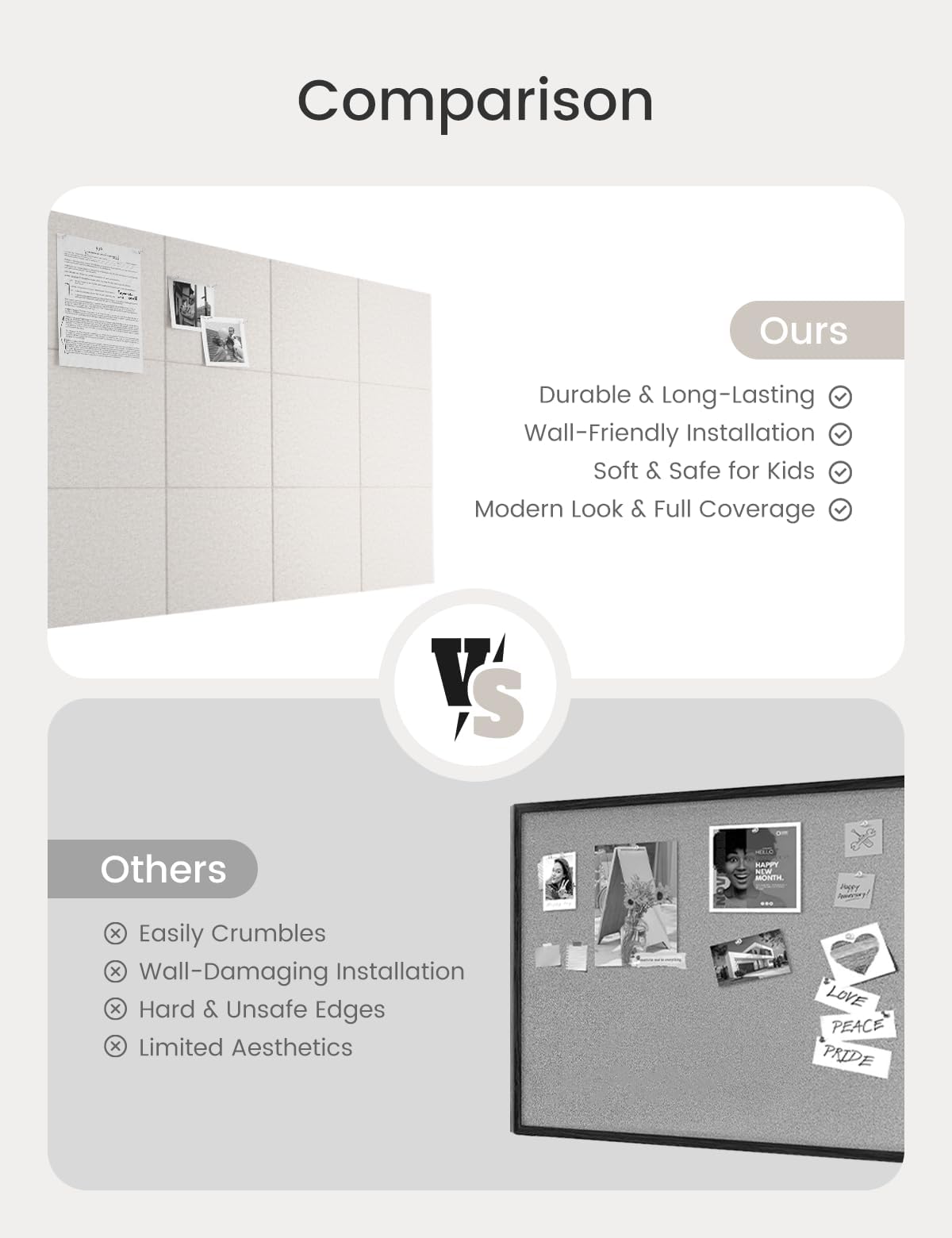 Bumusty classroom collaboration space with tiles and pushpins for ideas.