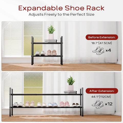 Bumusty extended-length shoe rack fully extended for generous 44-inch storage