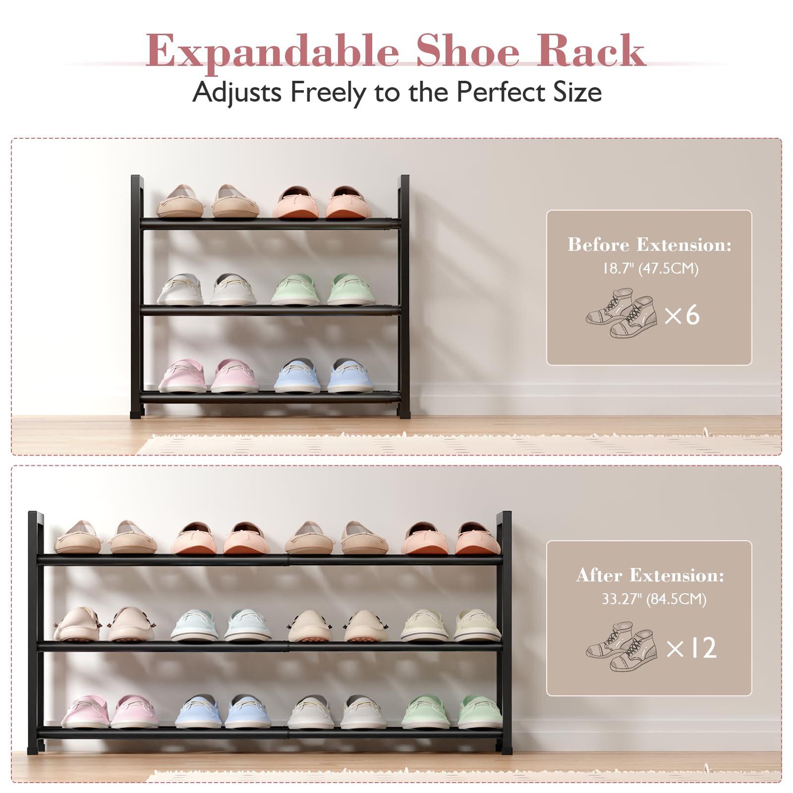 Bumusty shoe rack in hallway adds elegant storage for small spaces.