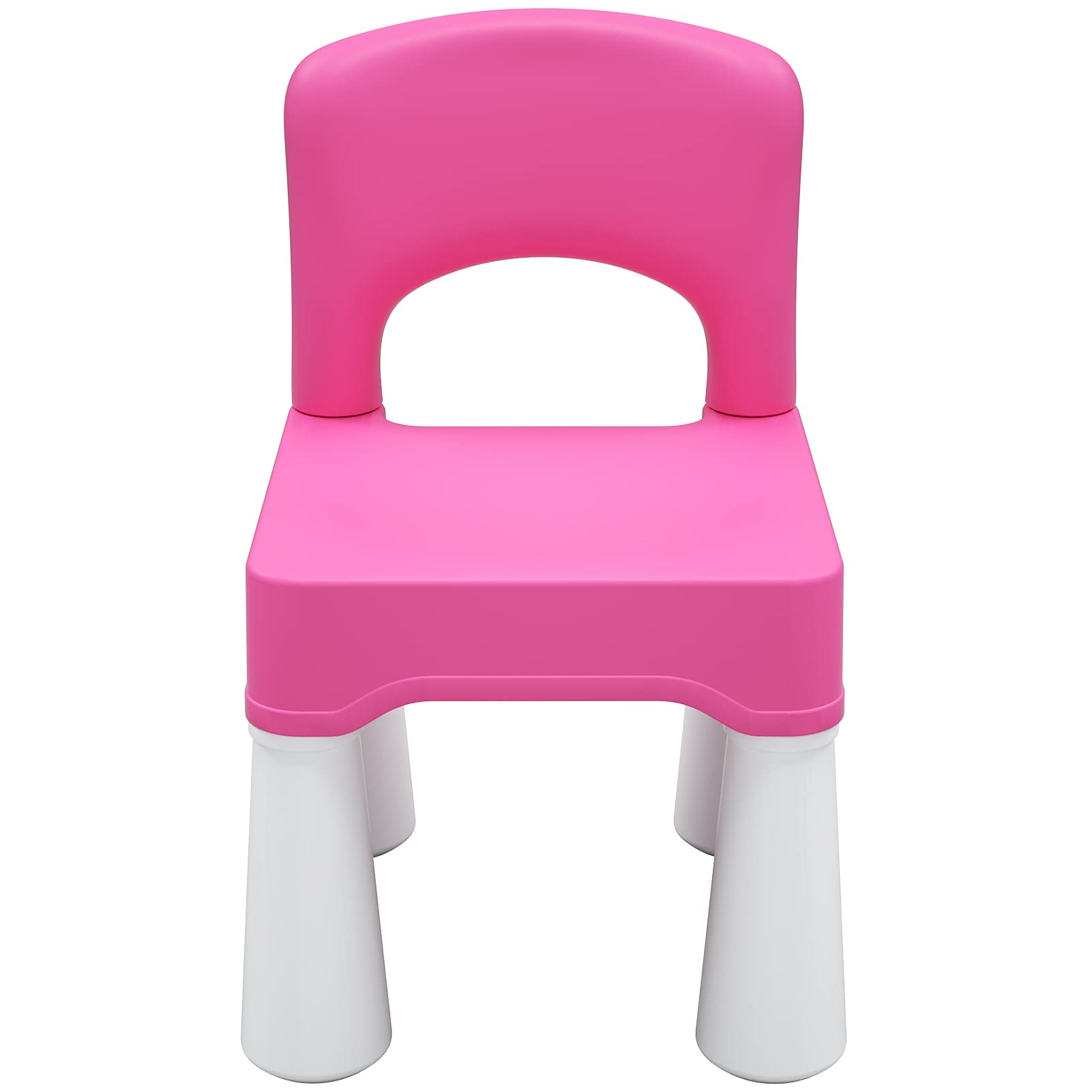 burgkidz pink plastic kids chair front view, lightweight and sturdy for toddlers