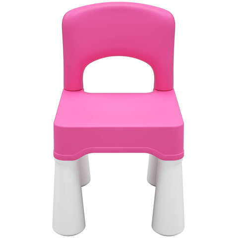 burgkidz pink plastic kids chair front view, lightweight and sturdy for toddlers