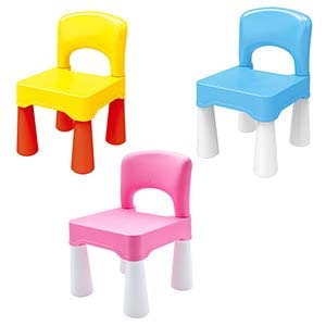 burgkidz pink plastic kids chair in use at kitchen table