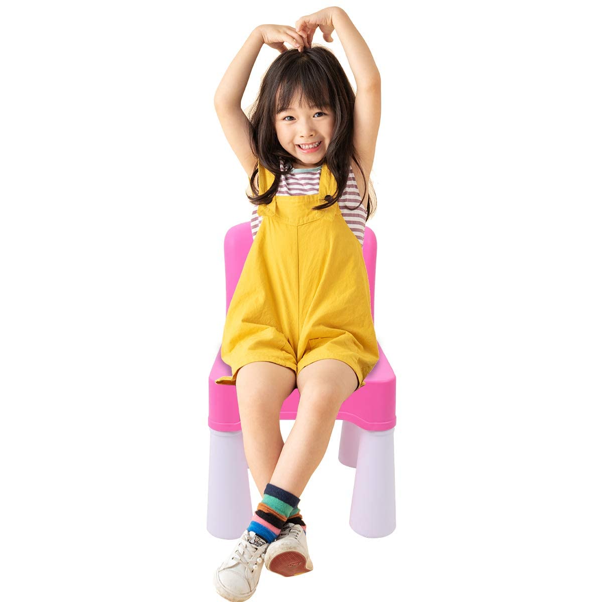 burgkidz pink plastic kids chair with removable legs, converts to a low seat