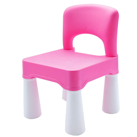 burgkidz pink plastic kids chair side view, easy to lift and clean