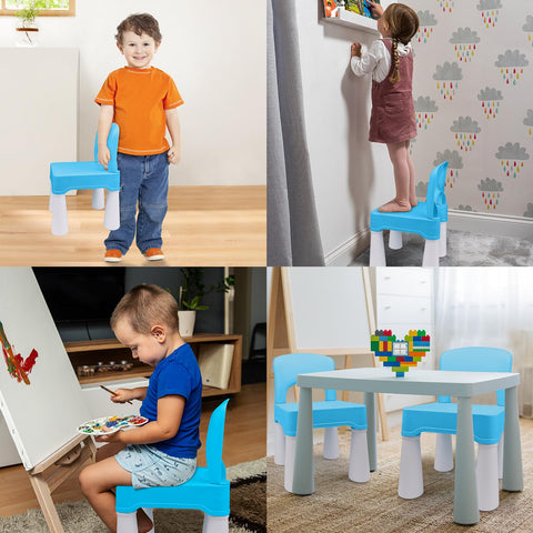 burgkidz toddler chair side view blue shows compact footprint for easy placement