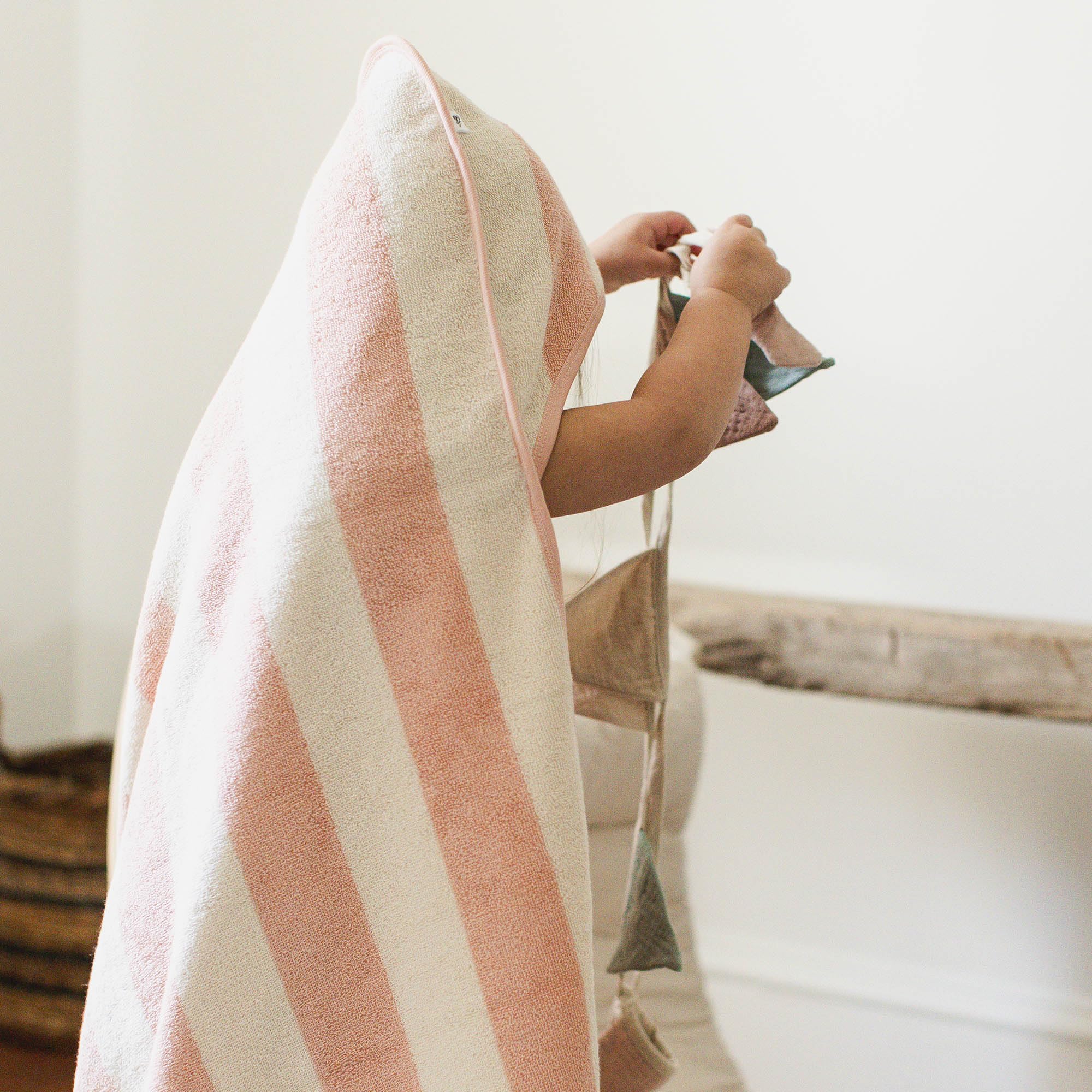 Burt's Bees Baby hooded towel hood detail shows perfectly sized cap protecting delicate face.