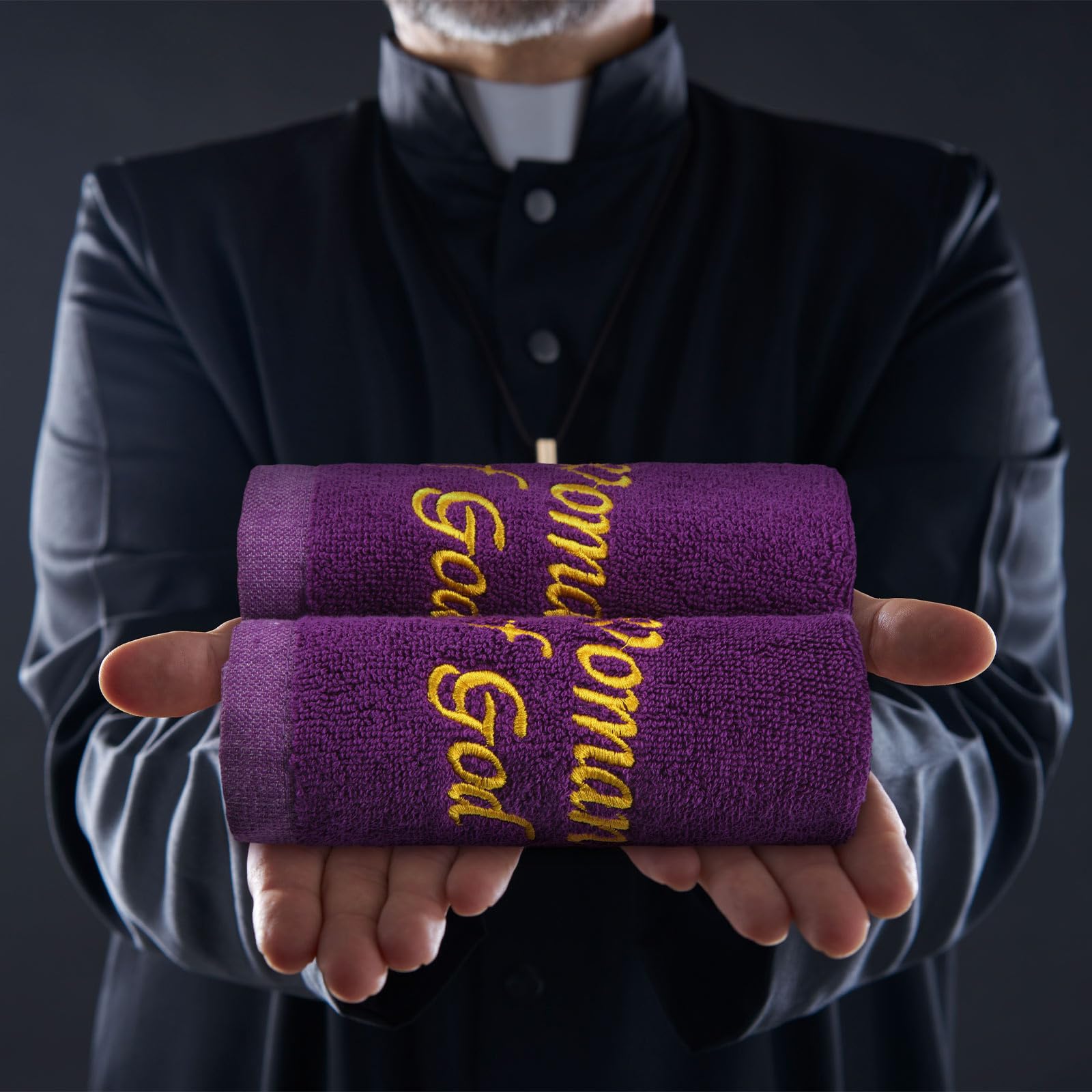Buryeah gift-set pastor towels in purple—decorative for church ceremonies.
