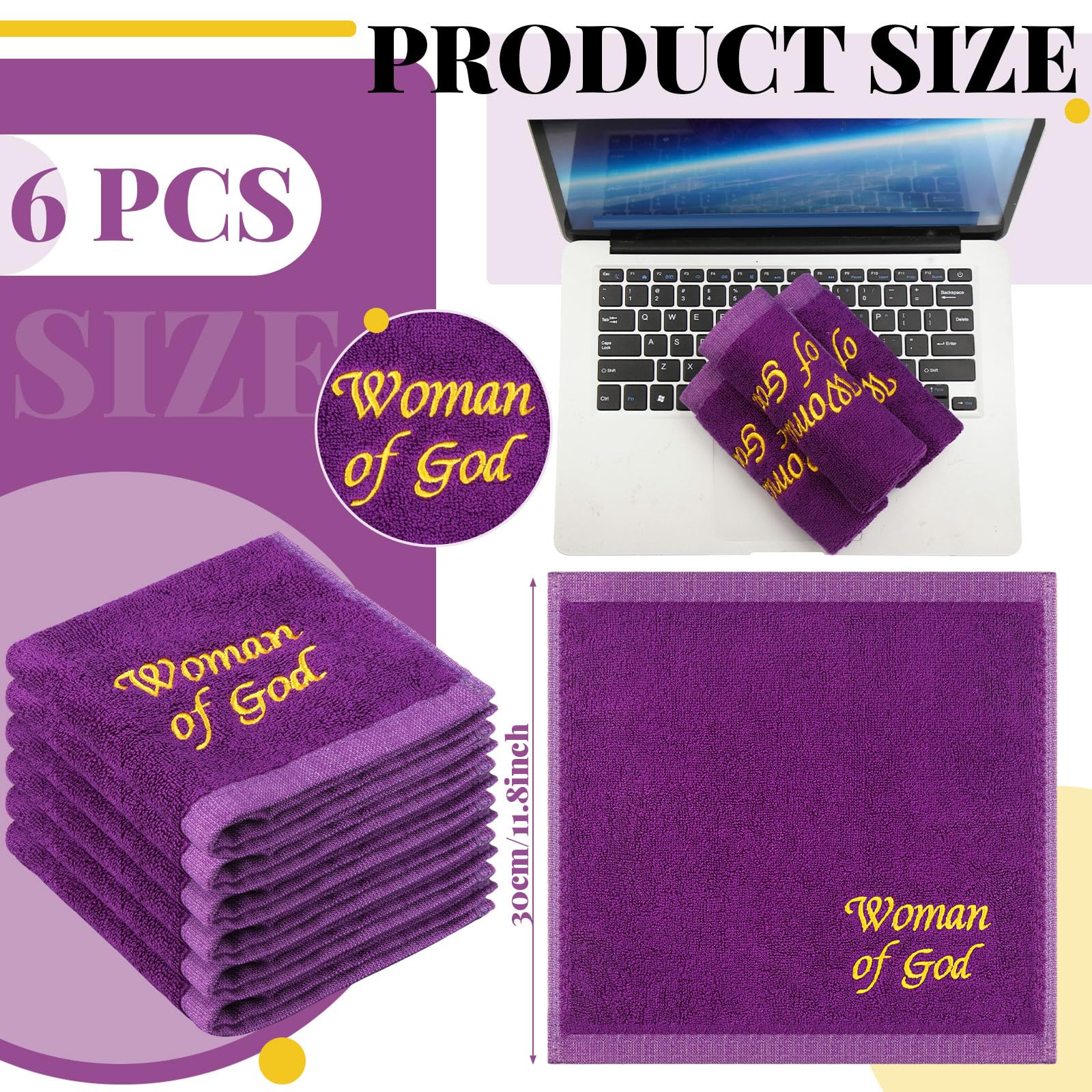 Buryeah purple towel with Woman of God embroidery—eye-catching clergy gift.