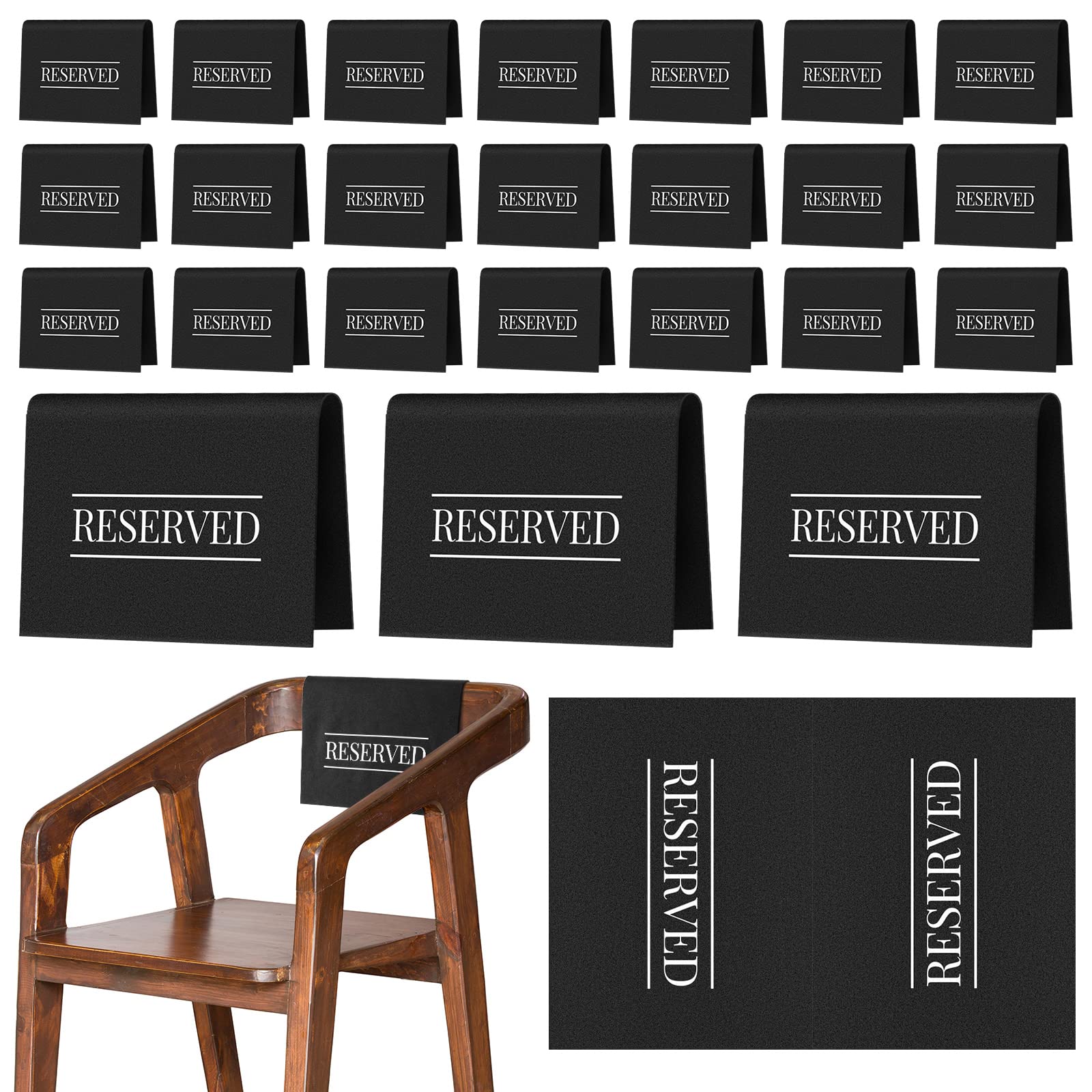 Buryeah reserved signs on a church pew, high-contrast black and white visibility