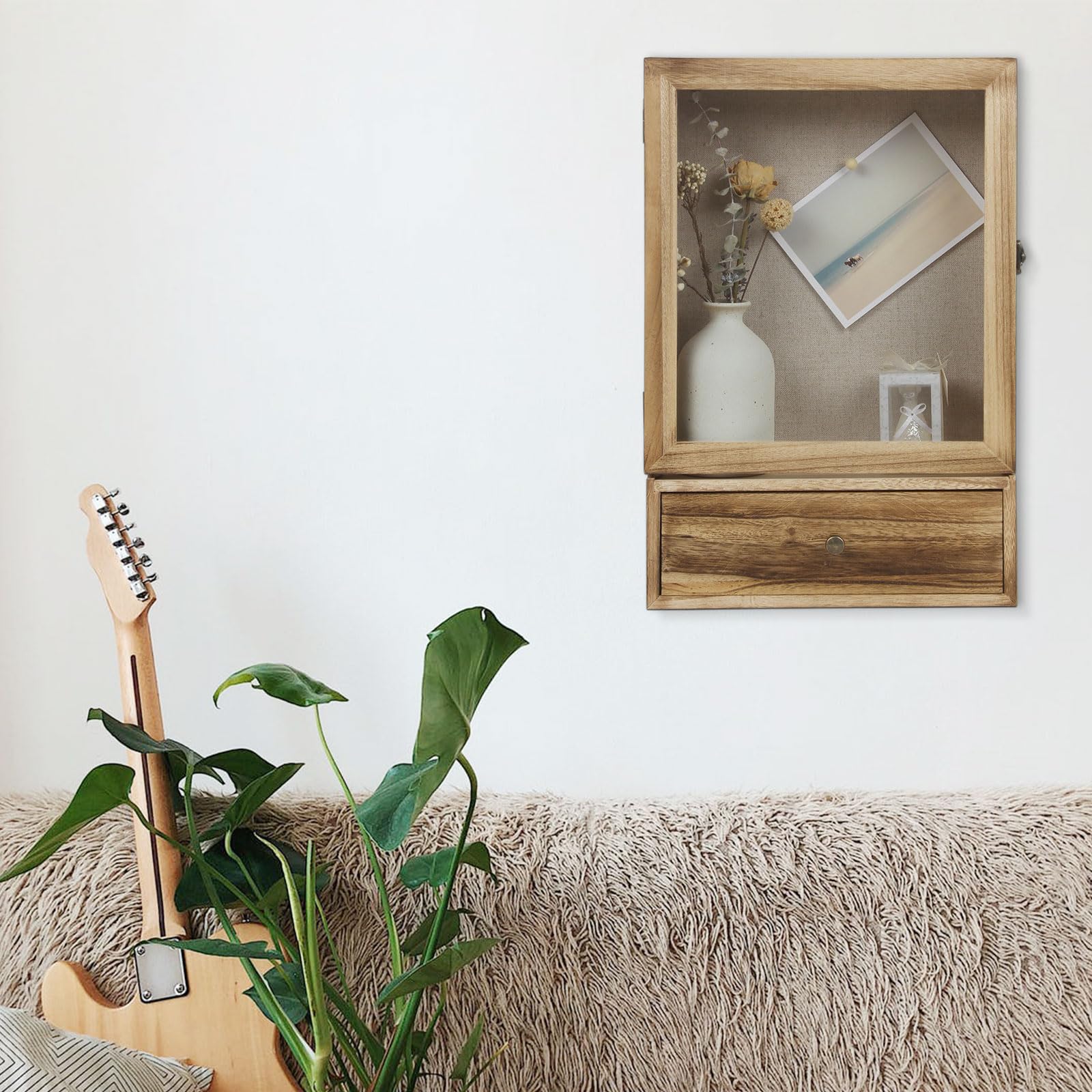 Butizone shadow box frame wall-mount ready with front lock for security.