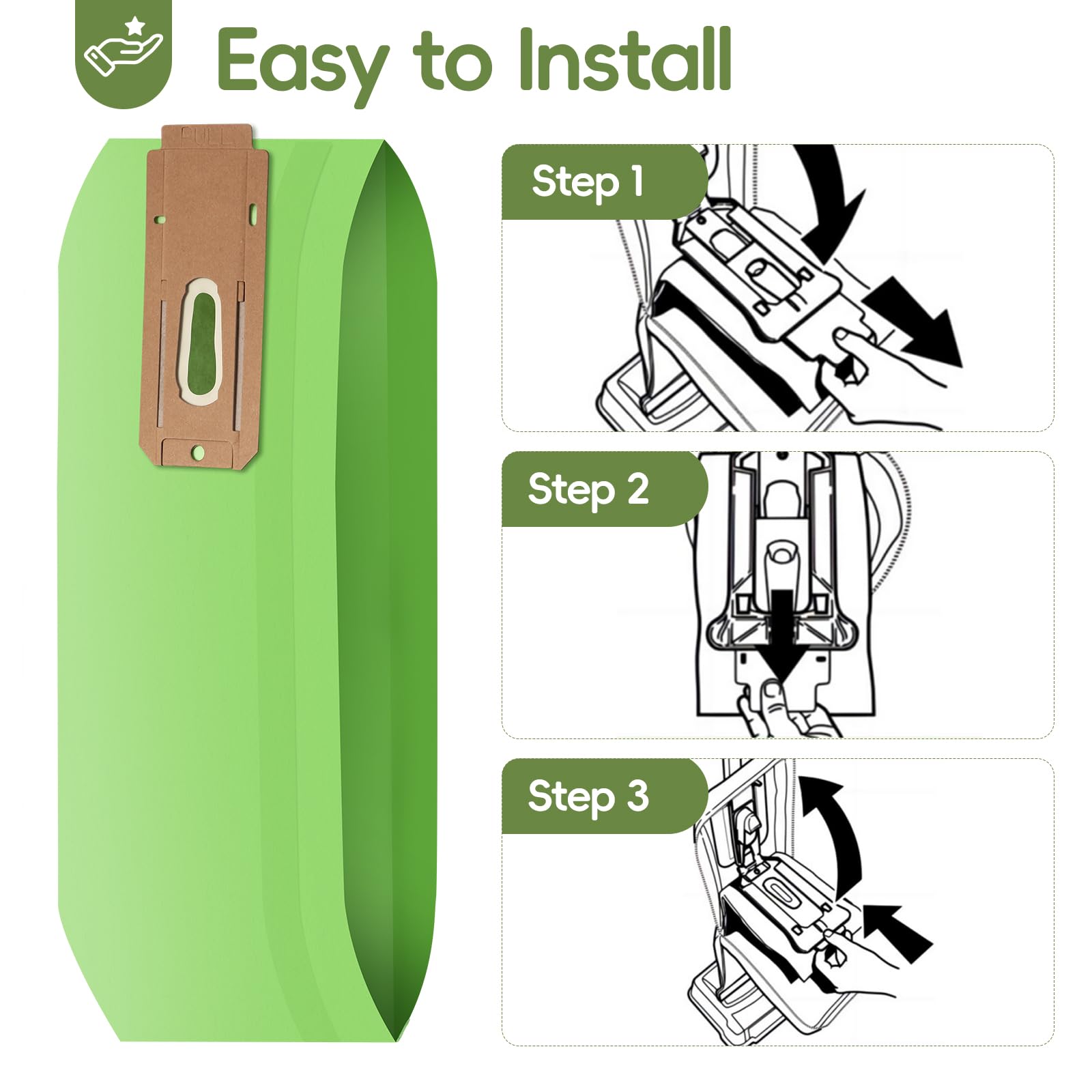 BUUfilcoo bag usage tips showing tool-free replacement