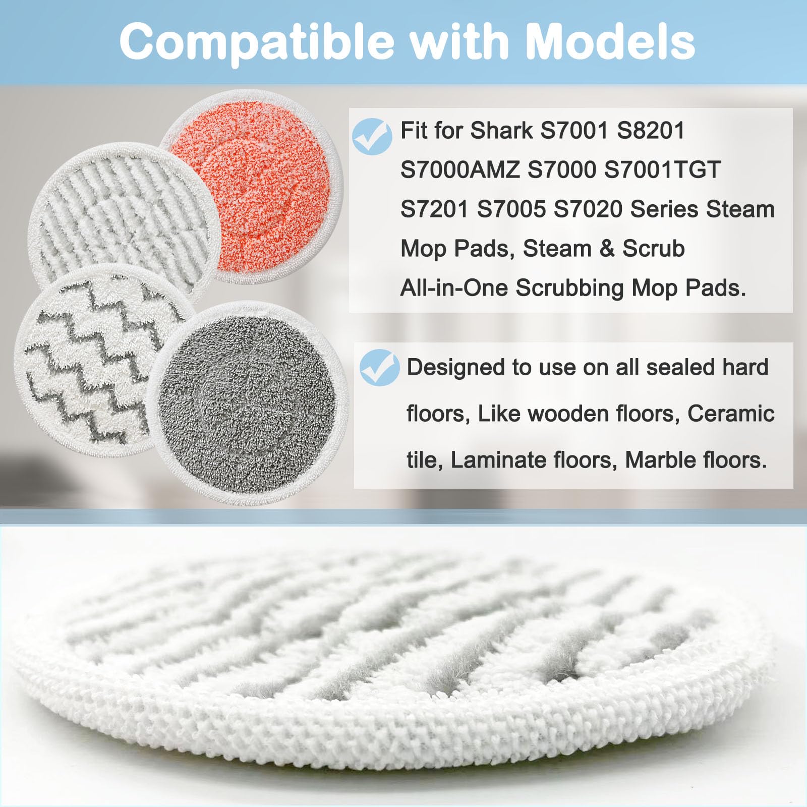 BVHONWE 12-pack mop pads for Shark S7001 used on tile surface for versatile cleaning.