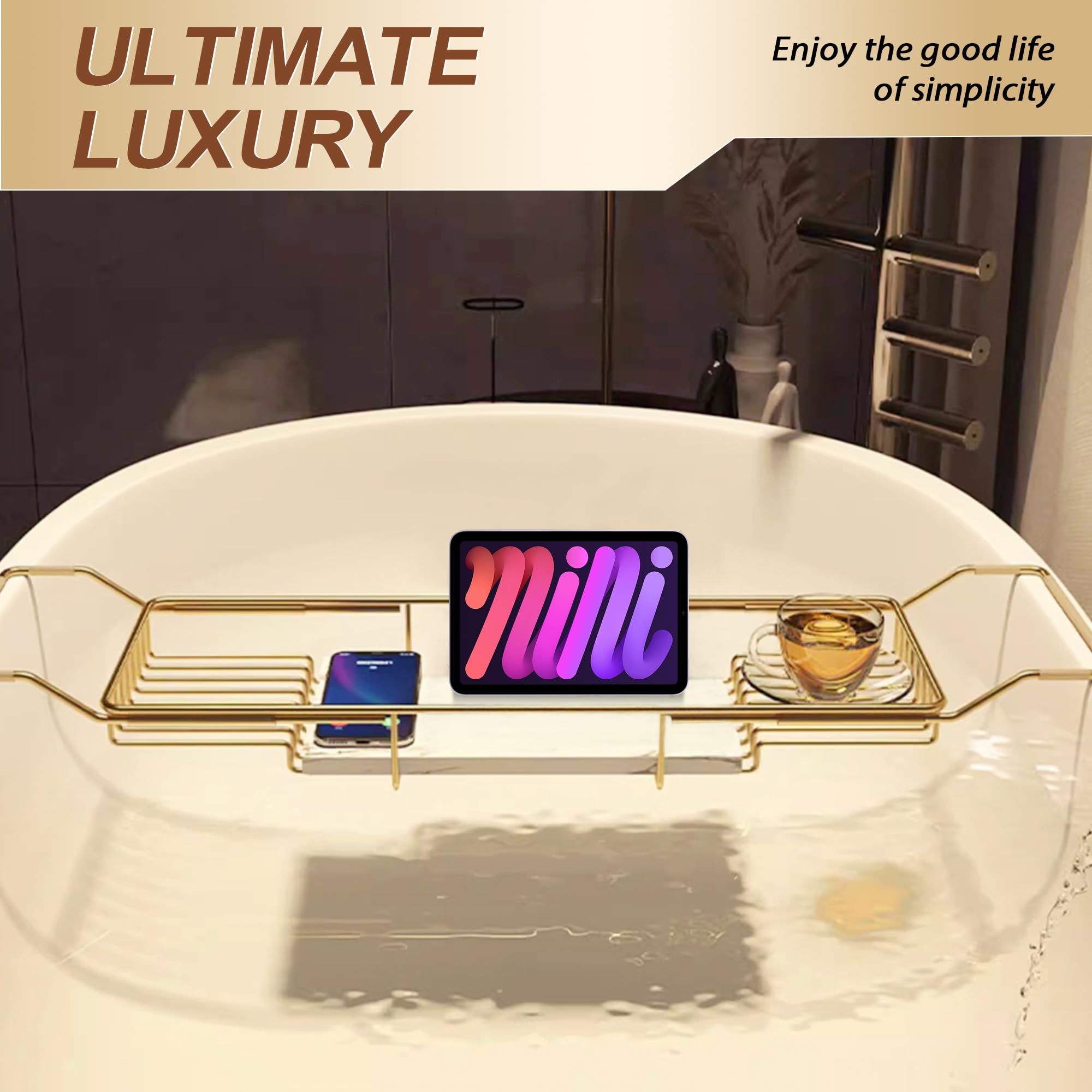 BVL bath tray tablet holder keeps devices within reach during soak.