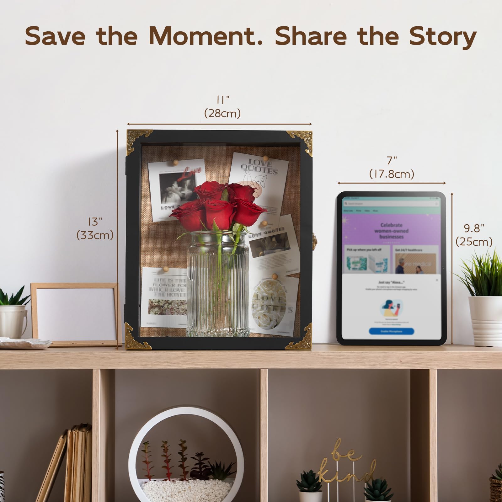 BWODYAY Burlap backboard adds texture behind photos and dried florals