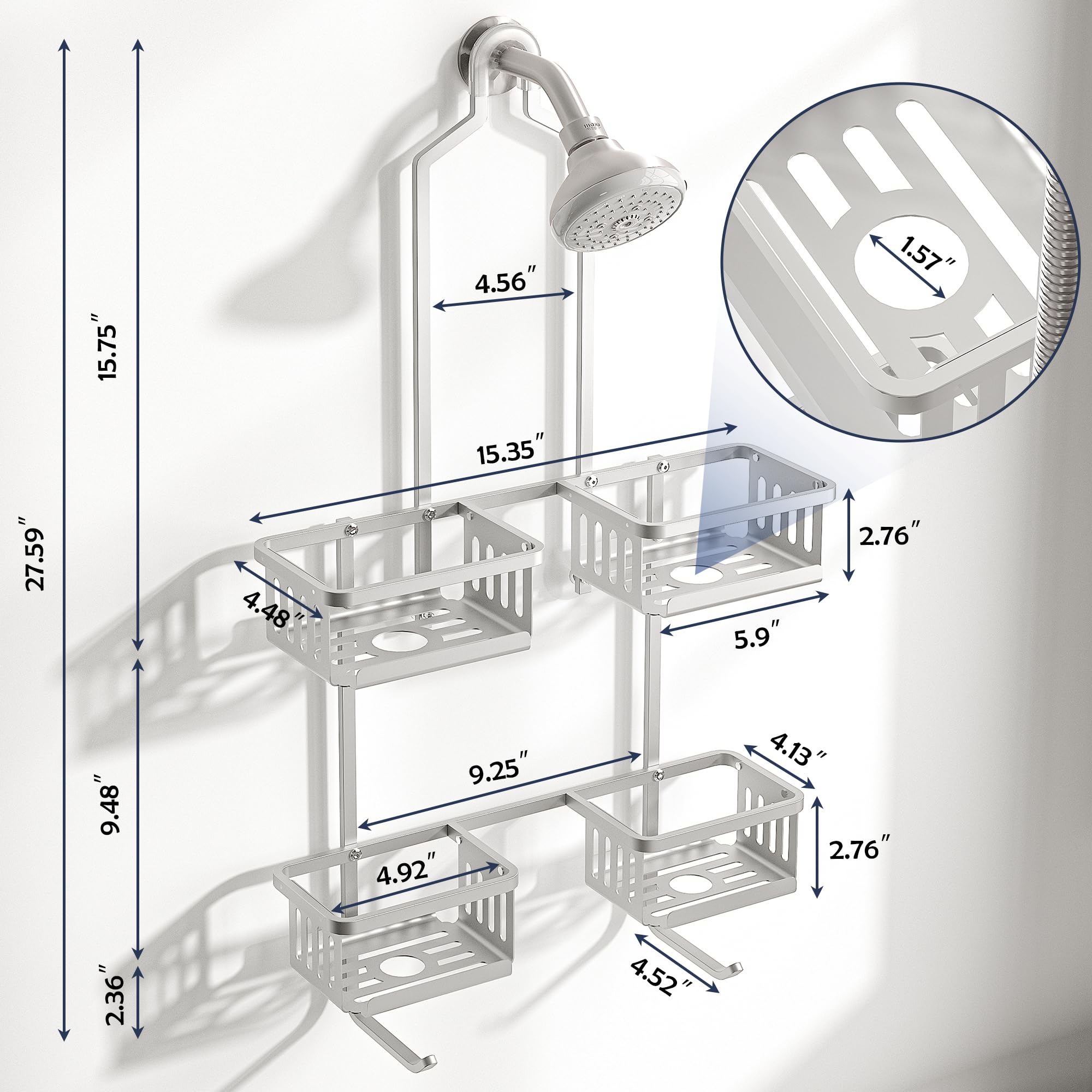 BXINREDA aluminum shower shelf grid design drains water quickly