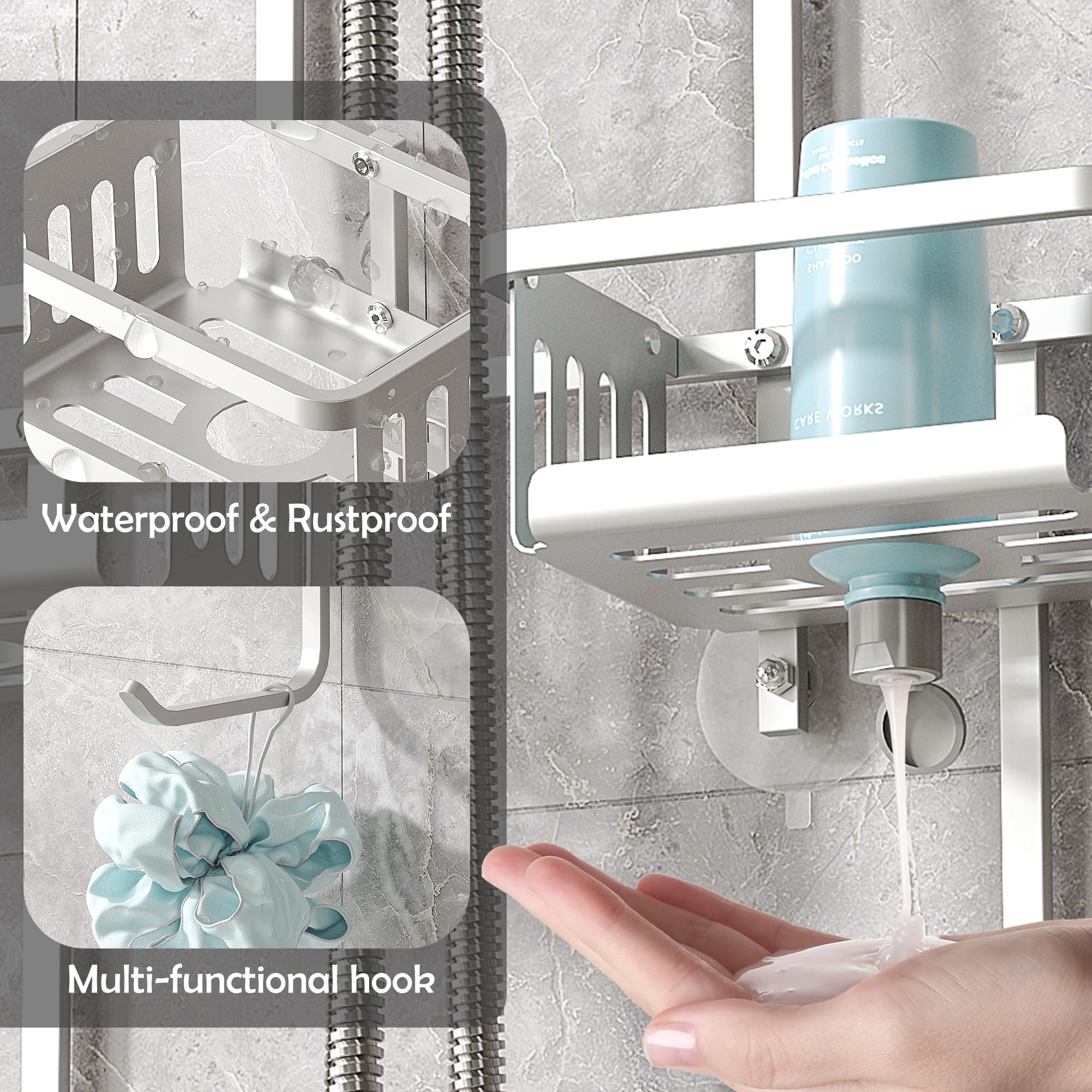 BXINREDA anti-slip silicone and suction cup stabilize the shelf