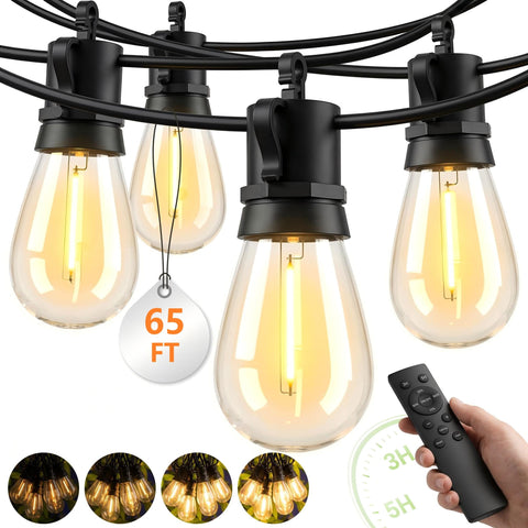 BYGUQ outdoor string lights with dimmable remote create cozy patio ambiance.