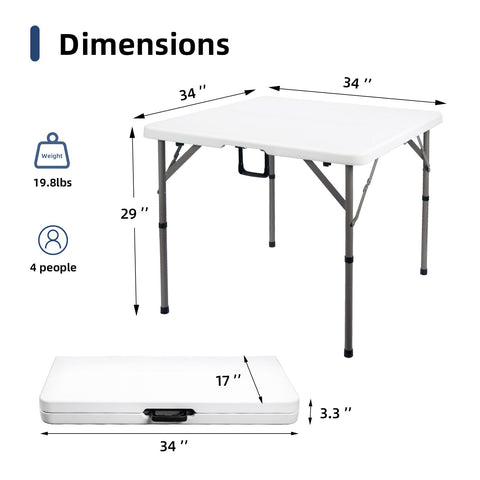 Byliable 34in square folding table with carry handle for easy transport