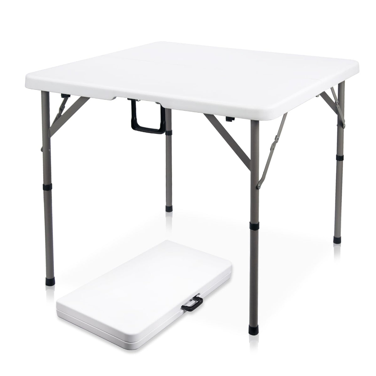 Byliable 34in square folding table folded for compact storage