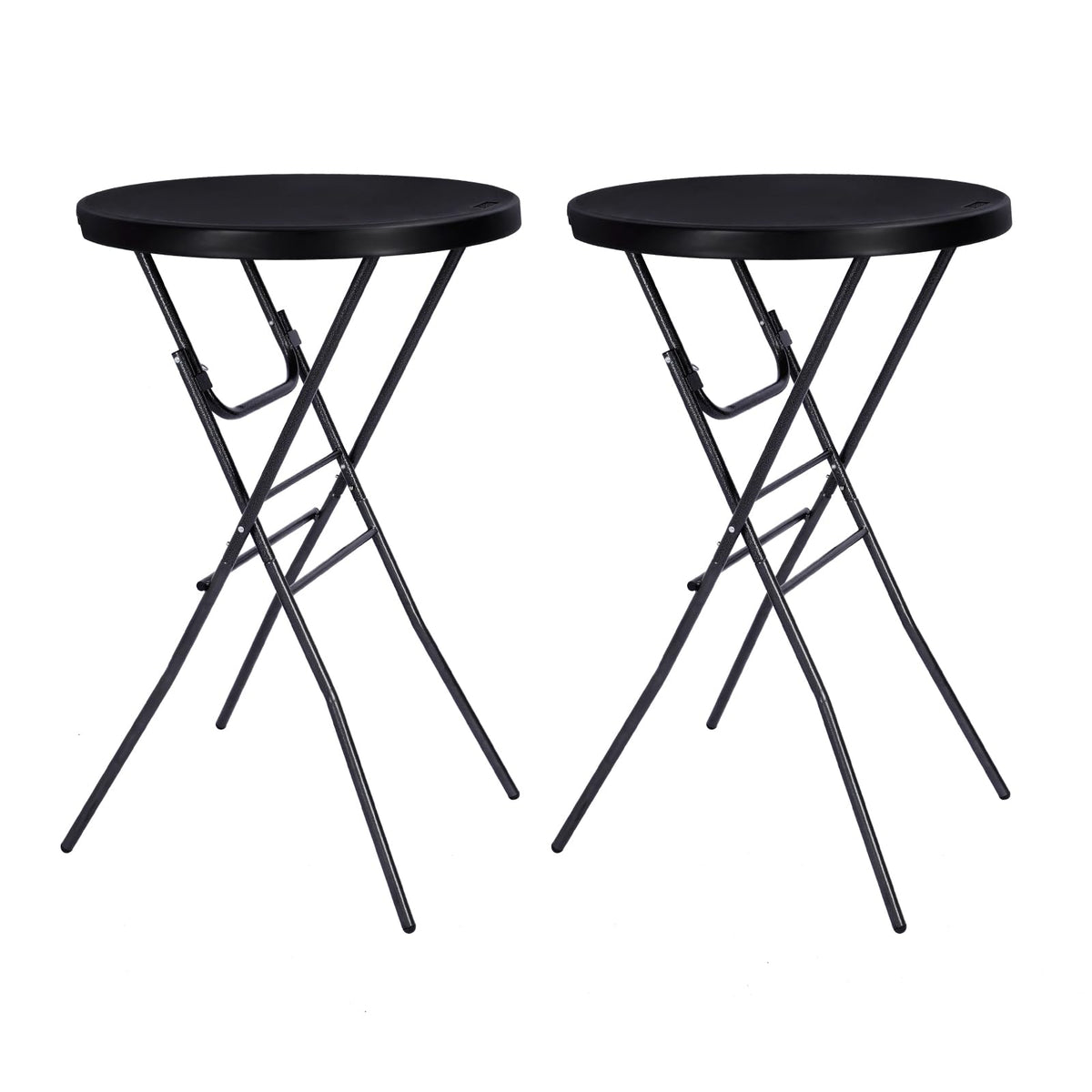 Byliable 28-inch folding round high-top table for indoor or outdoor parties.