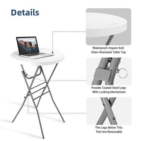 Byliable round high-top surface provides versatile seating-height for mingling and tasting.