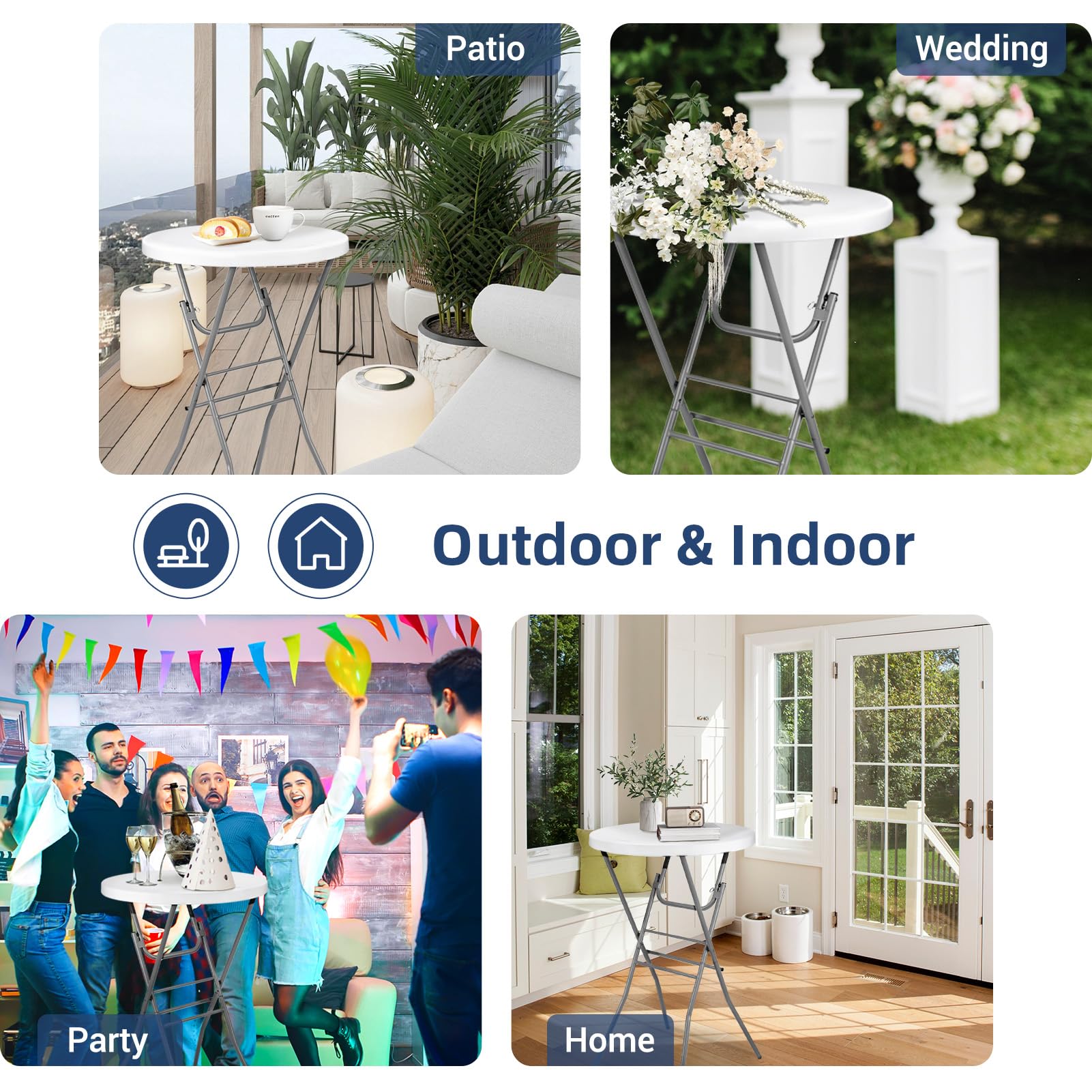 Byliable high-top table cleans quickly, keeping party spaces tidy and inviting.