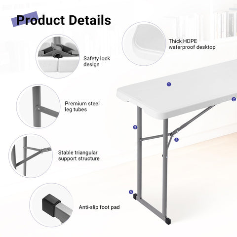 Byliable folding table gray steel legs with non-slip feet ensure safety