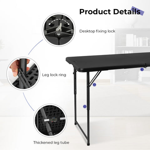 Byliable folding table safety buckle secures the setup