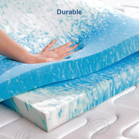 Bynex 2in gel memory foam topper unrolled on bed for instant comfort