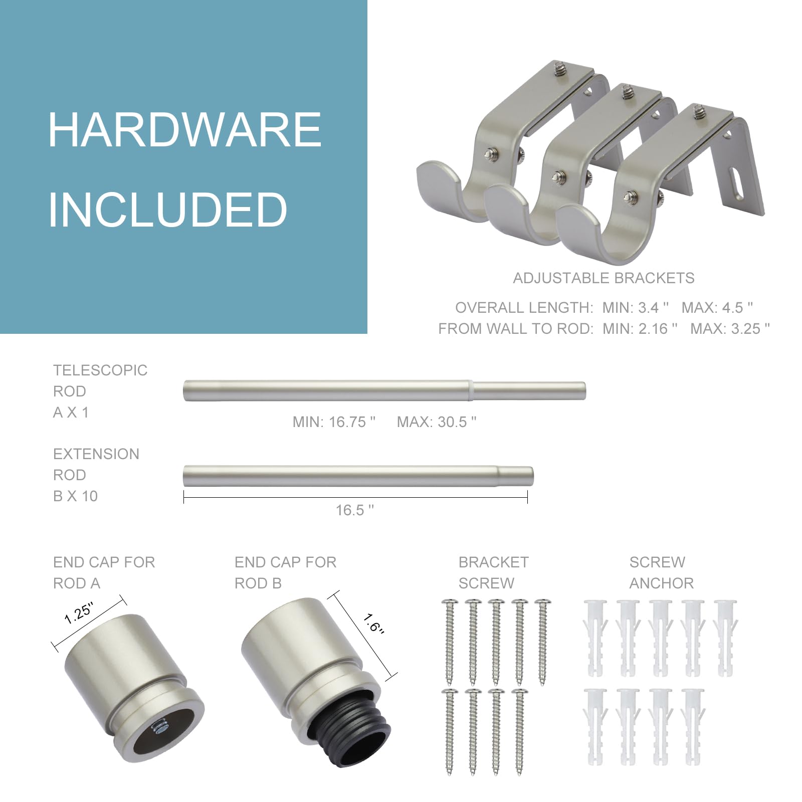 Byondeth 50 pound capacity rod supports light to heavy curtains