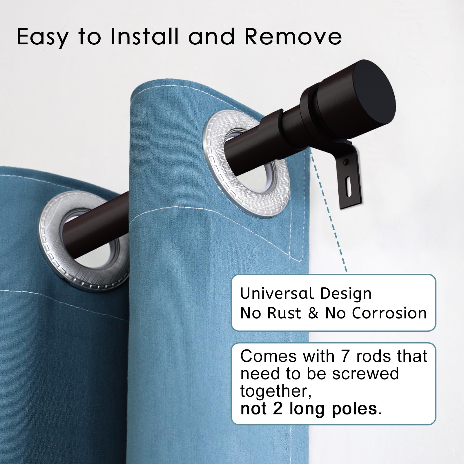 Byondeth curtain rod shows 1-inch diameter with aluminium end caps.